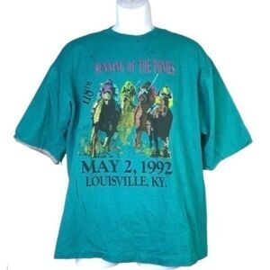 Vintage 90s GITANO Kentucky Derby 92 Horse Racing Graphic Tee T-Shirt L Dad VTG